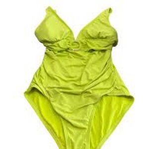 Michael Kors Swimsuit sz 12 Limeade Green One-Piece Swimsuit scrunched flatterin